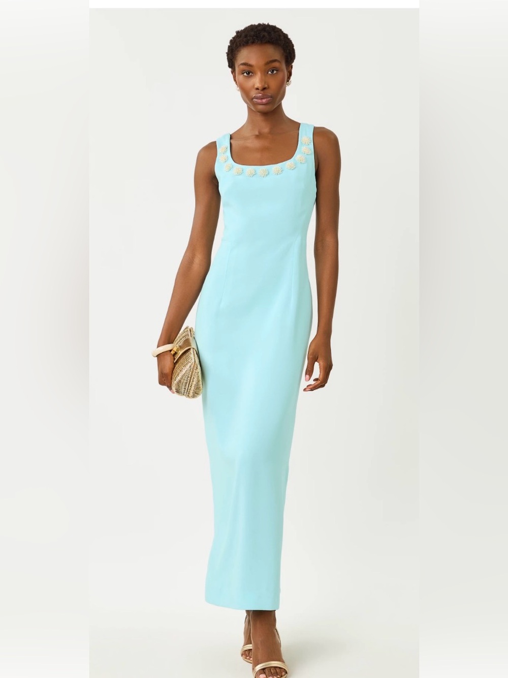 Lilly Pulitzer Coralia Aqua Embellished Square Neck Maxi Dress